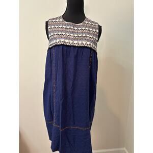 THML Abriana Embroidered Color Block Dress in Blue and White